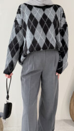 Baklava Desen Triko Kazak – Siyah&Gri - Görsel 5