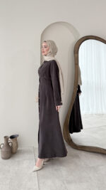 Rona Premium Elbise - Acı Kahve - Görsel 3