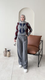 Baklava Desen Triko Hırka - Antrasit