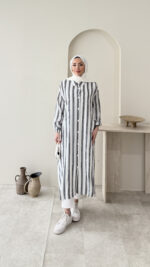 Uzun Çizgili Tunik - Siyah