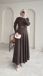 Liora Pensli Scuba Elbise - Acı Kahve - Görsel 7