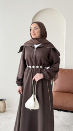 Elen Zincirli Scuba Elbise - Koyu Kahve - Görsel 5