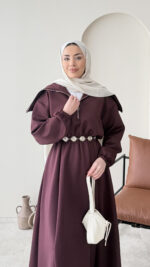 Elen Zincirli Scuba Elbise - Bordo - Görsel 4