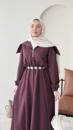 Elen Zincirli Scuba Elbise - Bordo - Görsel 5