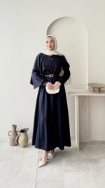 Mera Pelerin Scuba Elbise - Lacivert
