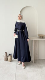 Mera Pelerin Scuba Elbise - Lacivert - Görsel 2