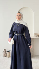 Mera Pelerin Scuba Elbise - Lacivert - Görsel 5