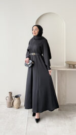 Mera Pelerin Scuba Elbise - Siyah - Görsel 2