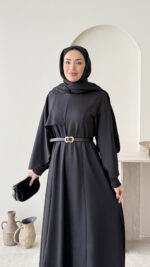 Mera Pelerin Scuba Elbise - Siyah - Görsel 5