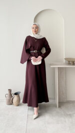 Mera Pelerin Scuba Elbise - Bordo