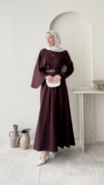 Mera Pelerin Scuba Elbise - Bordo - Görsel 2