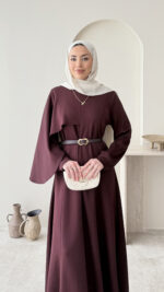 Mera Pelerin Scuba Elbise - Bordo - Görsel 3