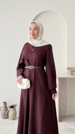 Mera Pelerin Scuba Elbise - Bordo - Görsel 4