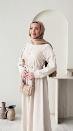 Mera Pelerin Scuba Elbise - Taş - Görsel 5