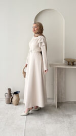 Nola Detaylı Scuba Elbise - Taş - Görsel 2