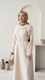 Nola Detaylı Scuba Elbise - Taş - Görsel 5