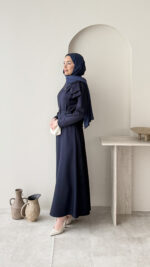 Nola Detaylı Scuba Elbise - Lacivert - Görsel 2