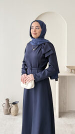 Nola Detaylı Scuba Elbise - Lacivert - Görsel 5