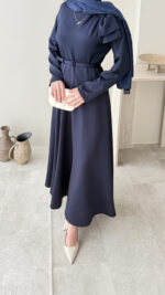 Nola Detaylı Scuba Elbise - Lacivert - Görsel 6