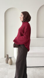 Elora Triko Kazak - Bordo - Görsel 2