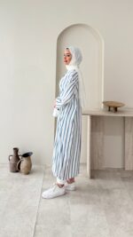 Uzun Çizgili Tunik - Mavi - Görsel 2