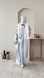 Uzun Çizgili Tunik - Mavi - Görsel 3