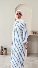 Uzun Çizgili Tunik - Mavi - Görsel 5