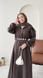 Elen Zincirli Scuba Elbise - Koyu Kahve - Görsel 4