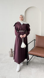 Elen Zincirli Scuba Elbise - Bordo