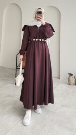 Elen Zincirli Scuba Elbise - Bordo - Görsel 6