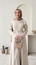 Nola Detaylı Scuba Elbise - Taş - Görsel 4