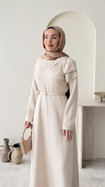 Nola Detaylı Scuba Elbise - Taş - Görsel 5