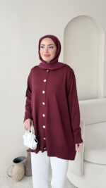 Efsun Triko Hırka - Bordo - Görsel 2