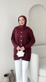 Efsun Triko Hırka - Bordo - Görsel 4