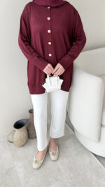 Efsun Triko Hırka - Bordo - Görsel 6