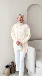 Efsun Triko Hırka - Krem - Görsel 5