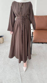 Elvis Bağlamalı Elbise - Koyu Kahve - Görsel 5
