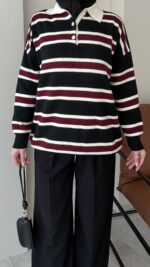 Dora Çizgili Triko Kazak - Siyah - Görsel 3