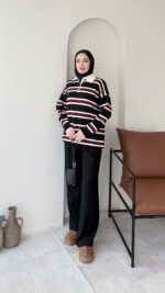 Dora Çizgili Triko Kazak - Siyah - Görsel 4