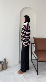 Dora Çizgili Triko Kazak - Siyah - Görsel 5