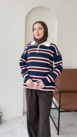 Dora Çizgili Triko Kazak - Lacivert