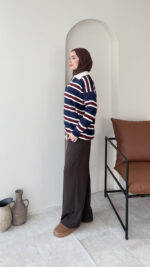 Dora Çizgili Triko Kazak - Lacivert - Görsel 4