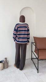 Dora Çizgili Triko Kazak - Lacivert - Görsel 5