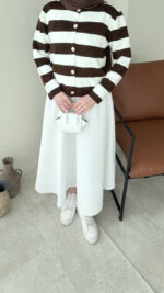 Nera Çizgili Triko Hırka - Kahve - Görsel 4