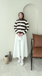 Nera Çizgili Triko Hırka - Kahve - Görsel 5