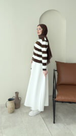 Nera Çizgili Triko Hırka - Kahve - Görsel 6