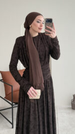 Moon Tasarım Elbise - Acı Kahve ( Ön Sipariş tedarik süreci 20 gündür ) - Görsel 7