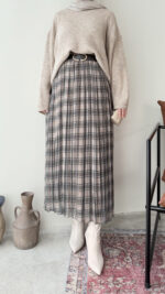 Ekose Şifon Etek - Görsel 2