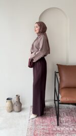 Macka Palazzo Pantalon - Mürdüm - Görsel 4