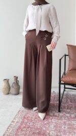 Sayle Detaylı Palazzo Pantalon – Kahve - Görsel 2